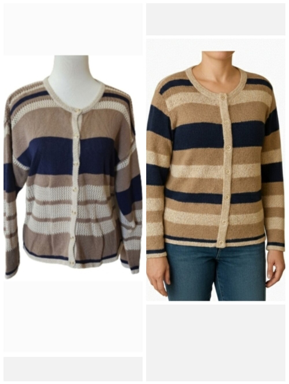 Christopher & Banks Tan striped button-up cardigan sweater Women's size large